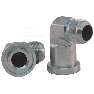 90° Flange Elbow x Male JIC Carbon Steel Hydraulic Adapter